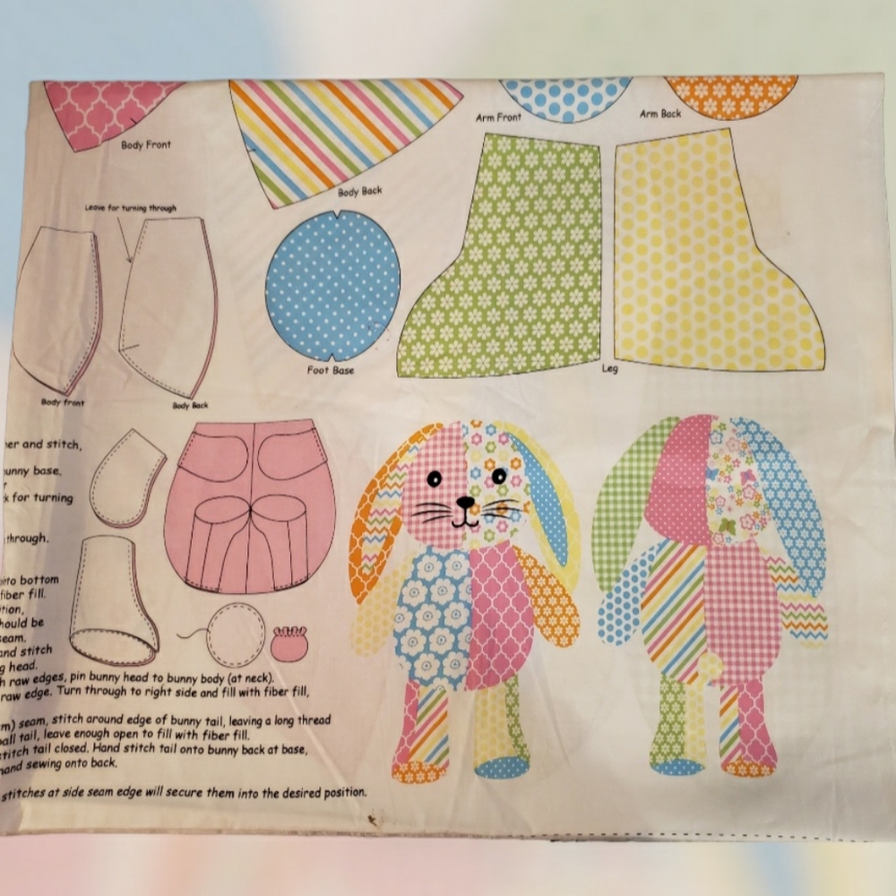Vintage Sugar & Spice Bunny Toy Cut, Sew & Stuff Fabric Panel, New